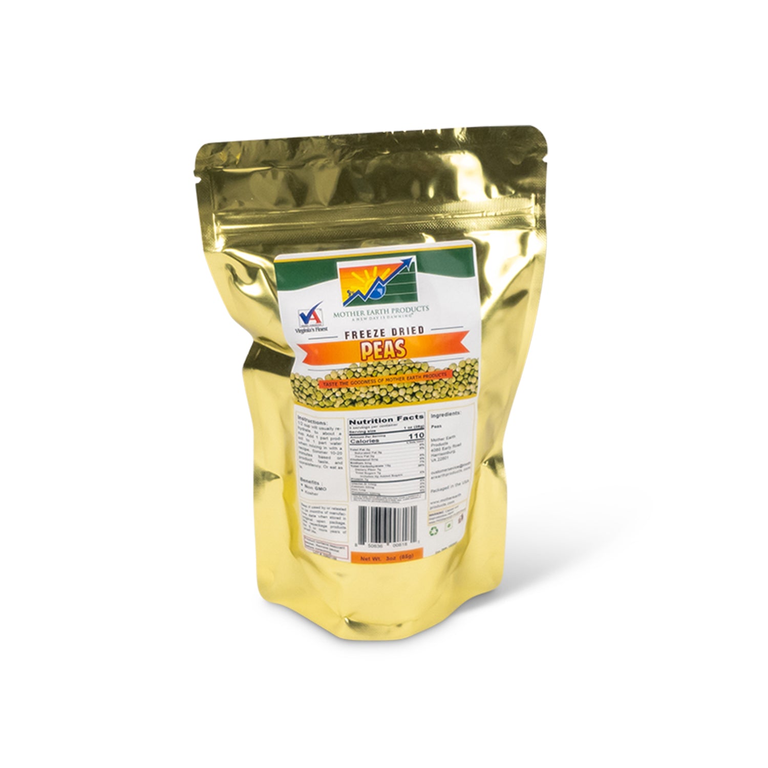 Freeze Dried Peas 2 Cup Mylar